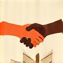 Icon representing two hands shaking over a stylized wooden shape, signifying personalized service.