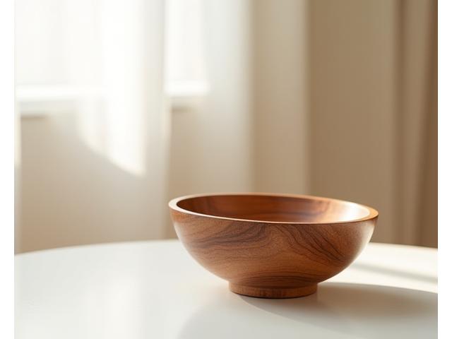 Newly arrived unique wooden decorative bowl on a minimalist table